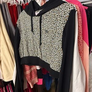 Paris Hilton Animal Print Black Cropped Hoodie